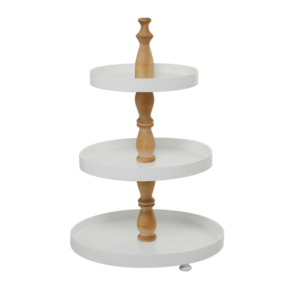 Litton Lane Farmhouse 3-Tier White Wood Cake Stand 041546