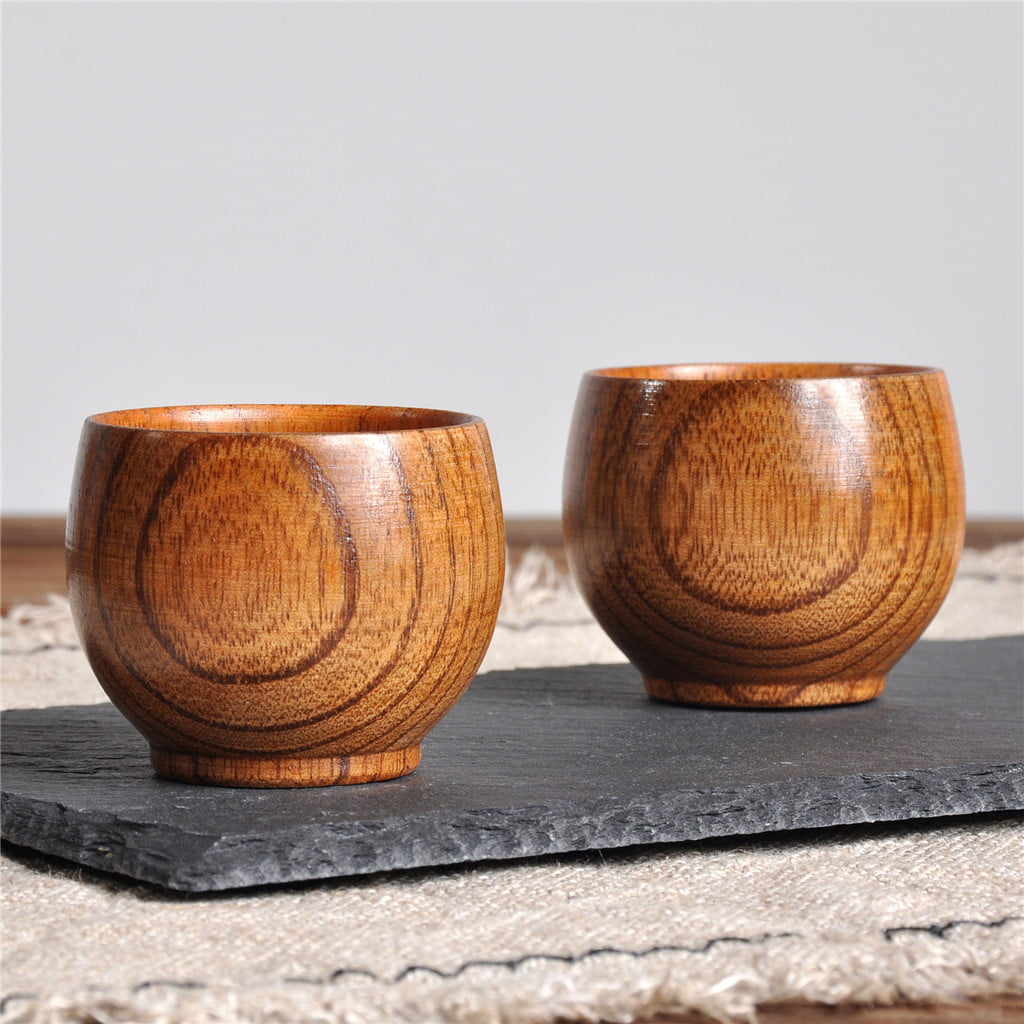 Baofu 2PC Wooden Cup Coffee Tea Beer Juice Milk Water Mug Handmade Natural for Kitchen