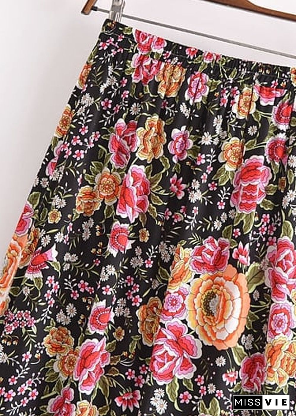 Boho Skirts in Eulalie Balck Pink Flower For Women