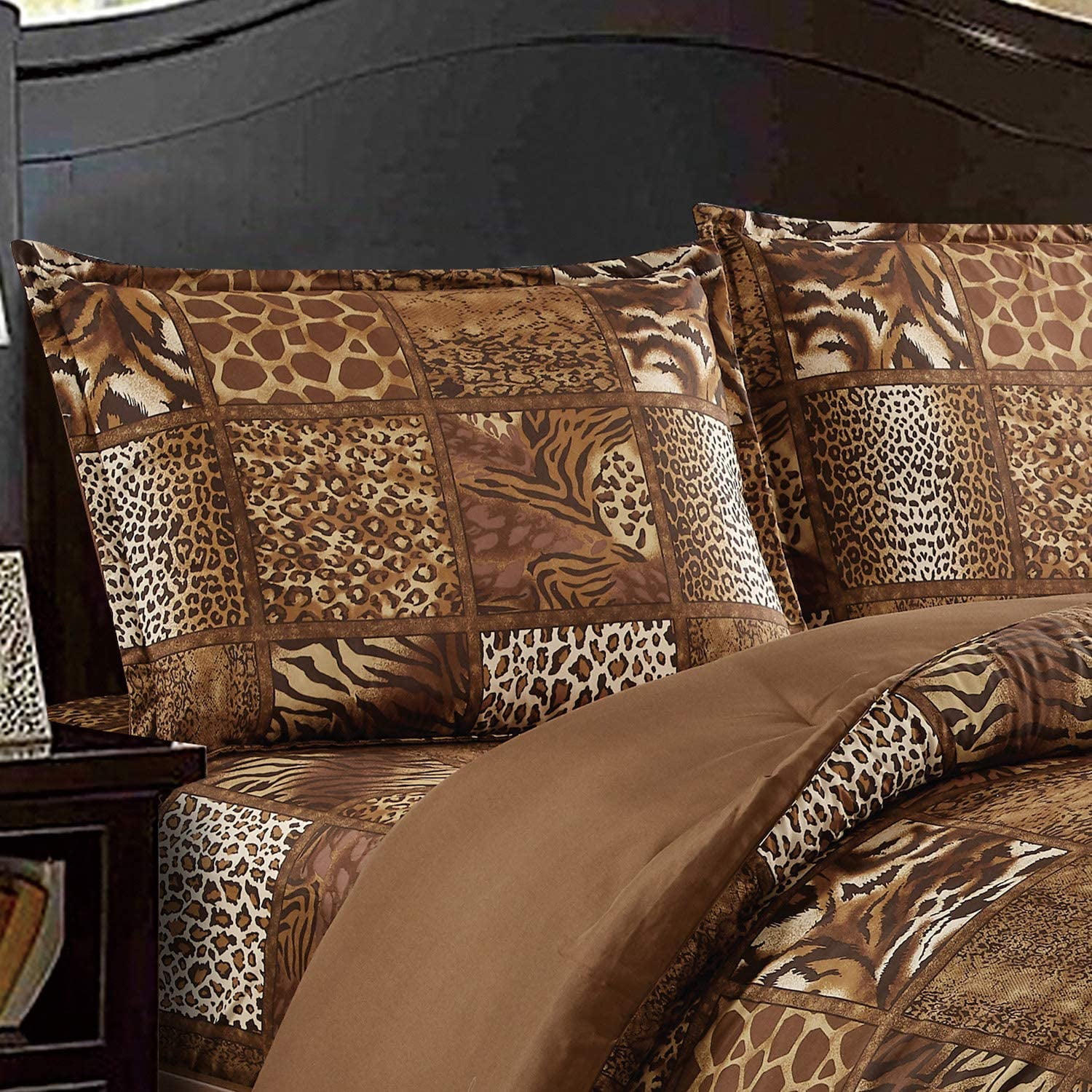 WPM 2 Piece Animal Print Comforter with Pillow Sham， Chocolate Brown Leopard Zebra Giraffe Jungle Forest Theme Design Twin Size Bedding set- Safari