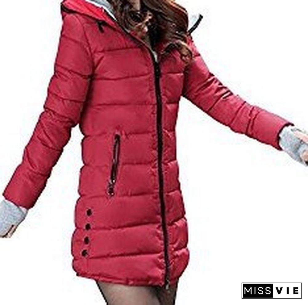 Fall/winter Women's Down and Down Padded Jacket Slim Mid-length Warm Padded Jacket with Hooded Gloves