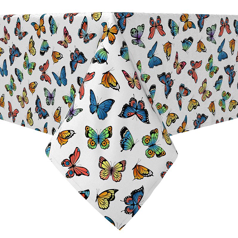 Rectangular Tablecloth， 100% Cotton， Butterflies in Bold Colors