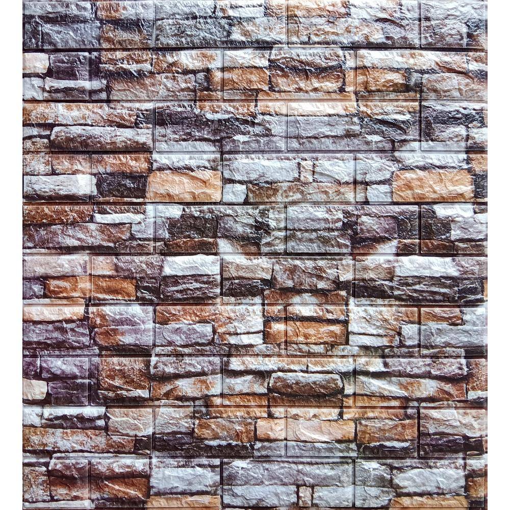 Dundee Deco Falkirk Jura II 28 in. x 28 in. Peel  Stick Multicolored Faux Bricks Stones PE Foam Decorative Wall Paneling (10-Pack) HDJN-R28H6-10