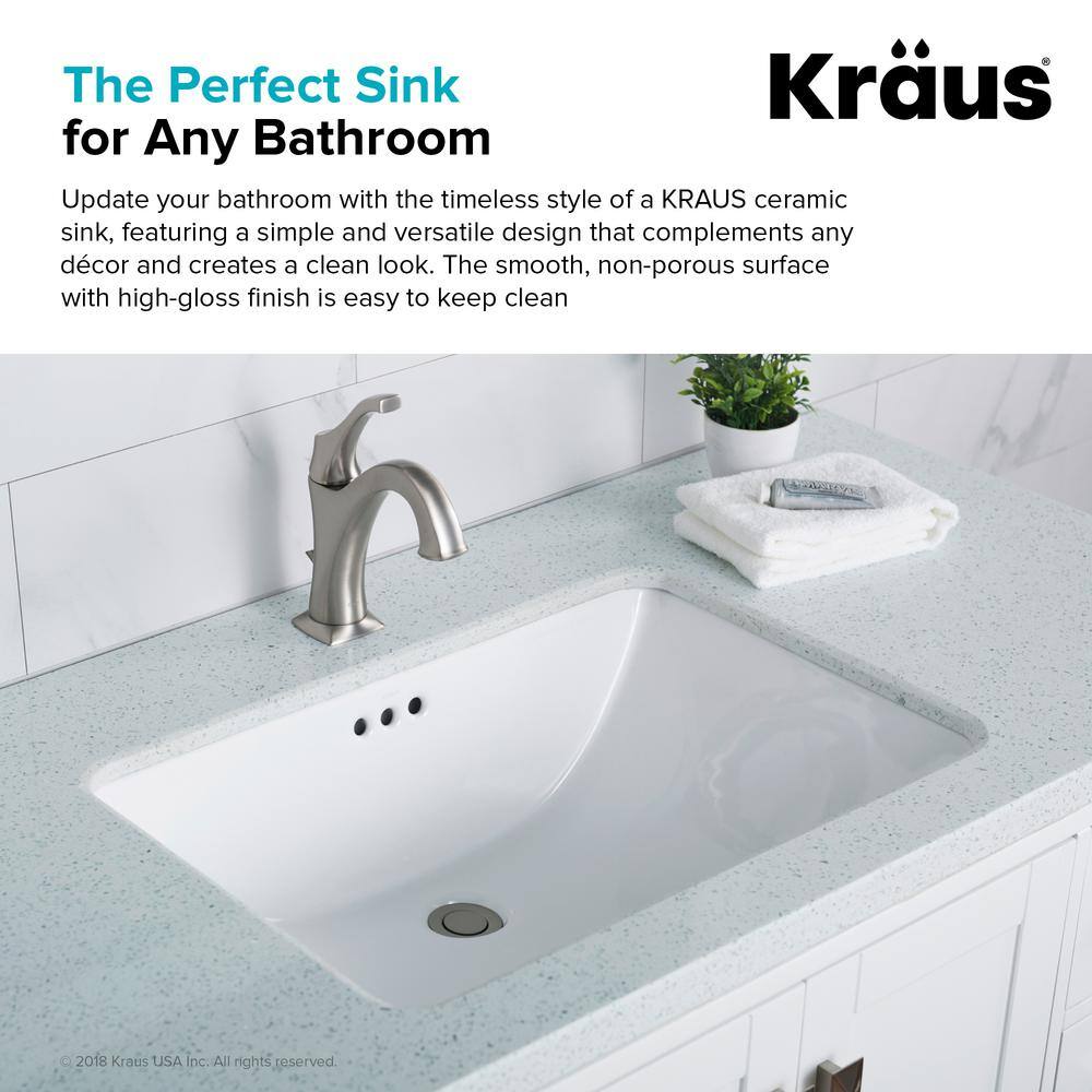 KRAUS Elavo Large Rectangular Ceramic Undermount Bathroom Sink in White with Overflow KCU-251