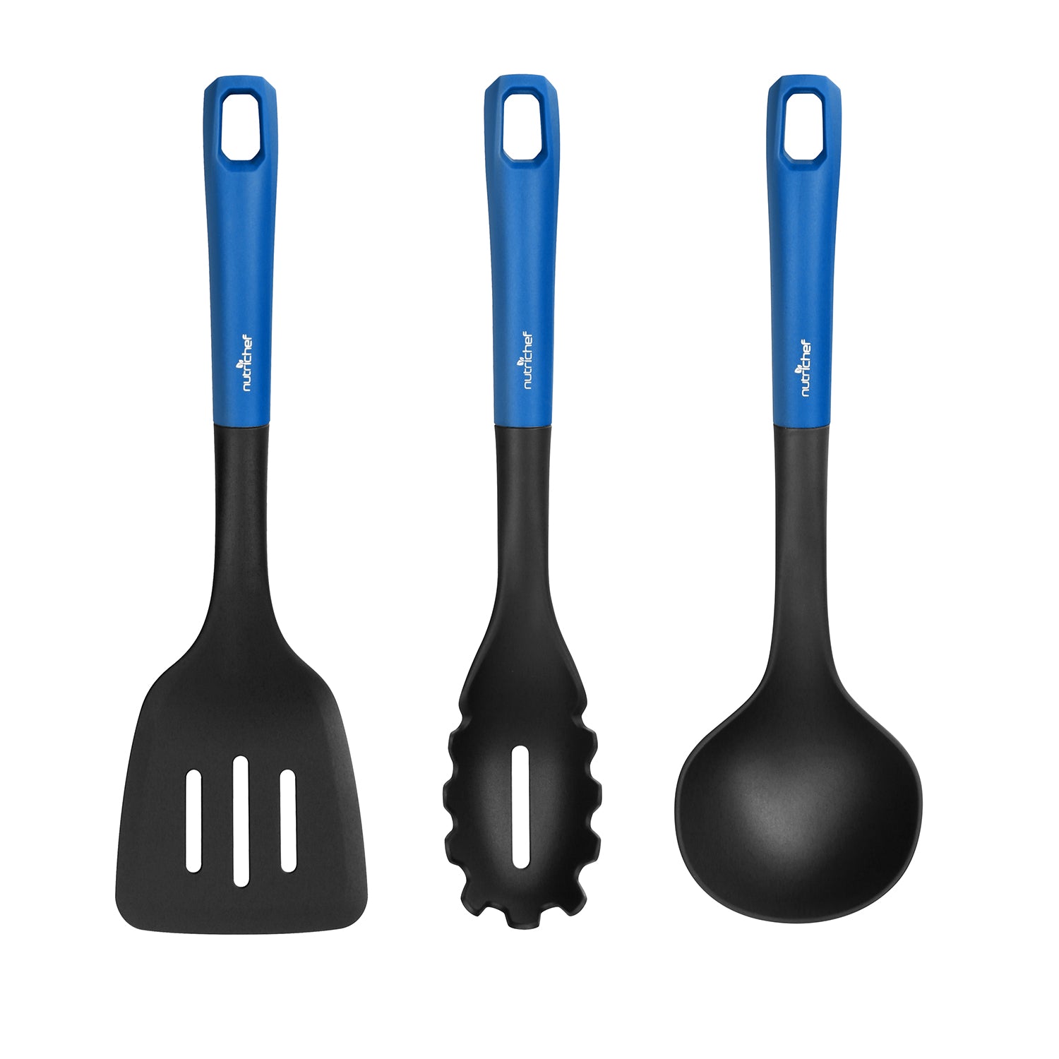 NutriChef Kitchen Cooking Utensils Set - Includes Soup Ladle, Pasta Fork, and Spatula (Works with Model: NCCW12BLU)