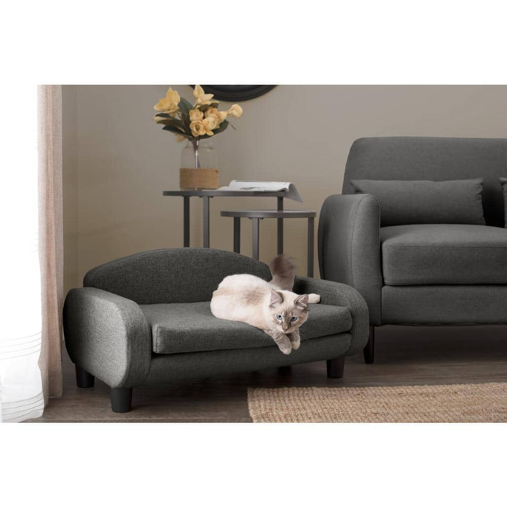 Paws & Purrs 31.5 in. Modern Pet Sofa for Small to Medium Dog or Cat in Dark Gray Finish with Removable/Washable Mattress Bed 61013