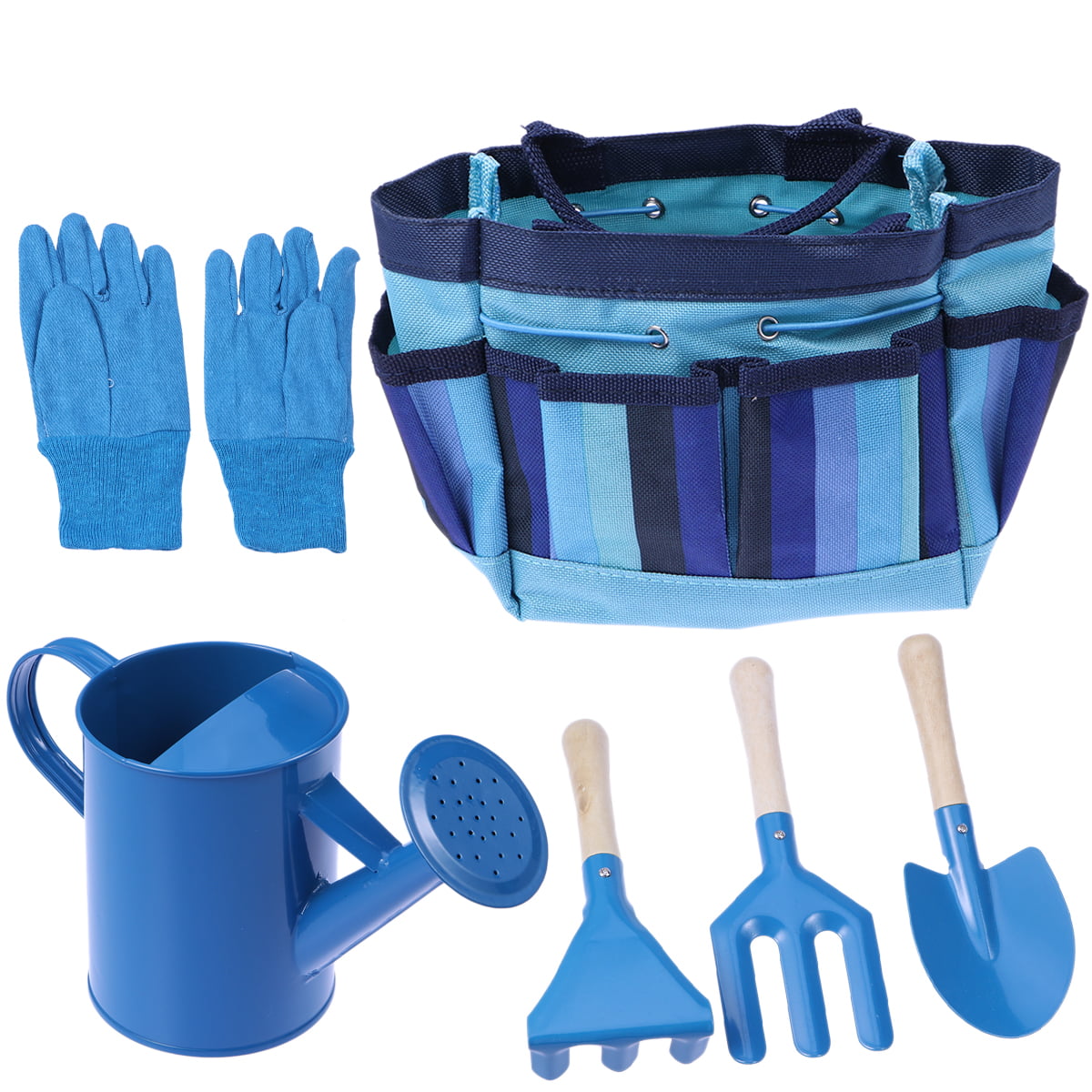 HEMOTON Gardening Tools with Garden Gloves and Garden Tote For Kids Children Gardening (Blue)