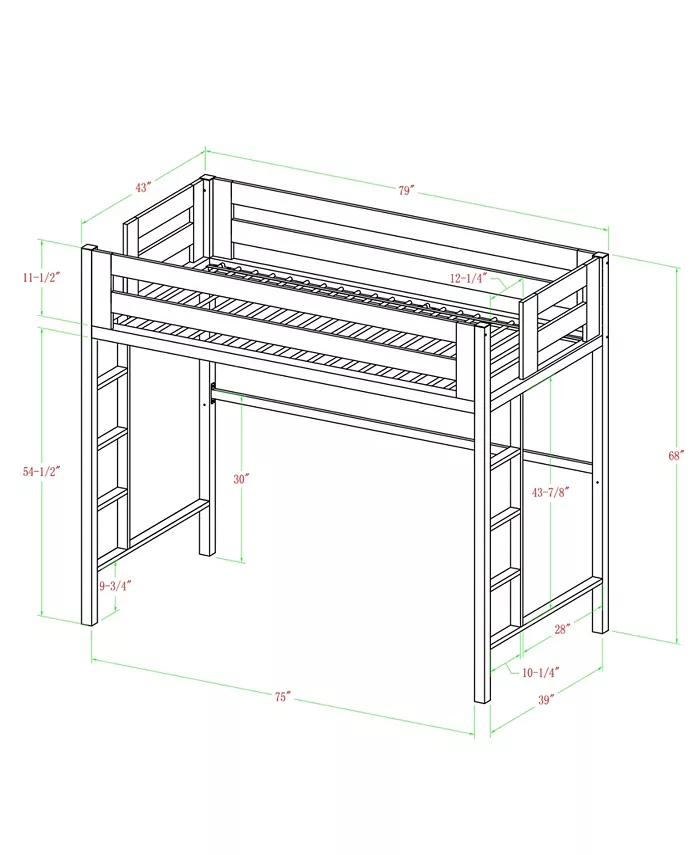 Walker Edison Premium Deluxe Twin Metal Loft Bed - Mint