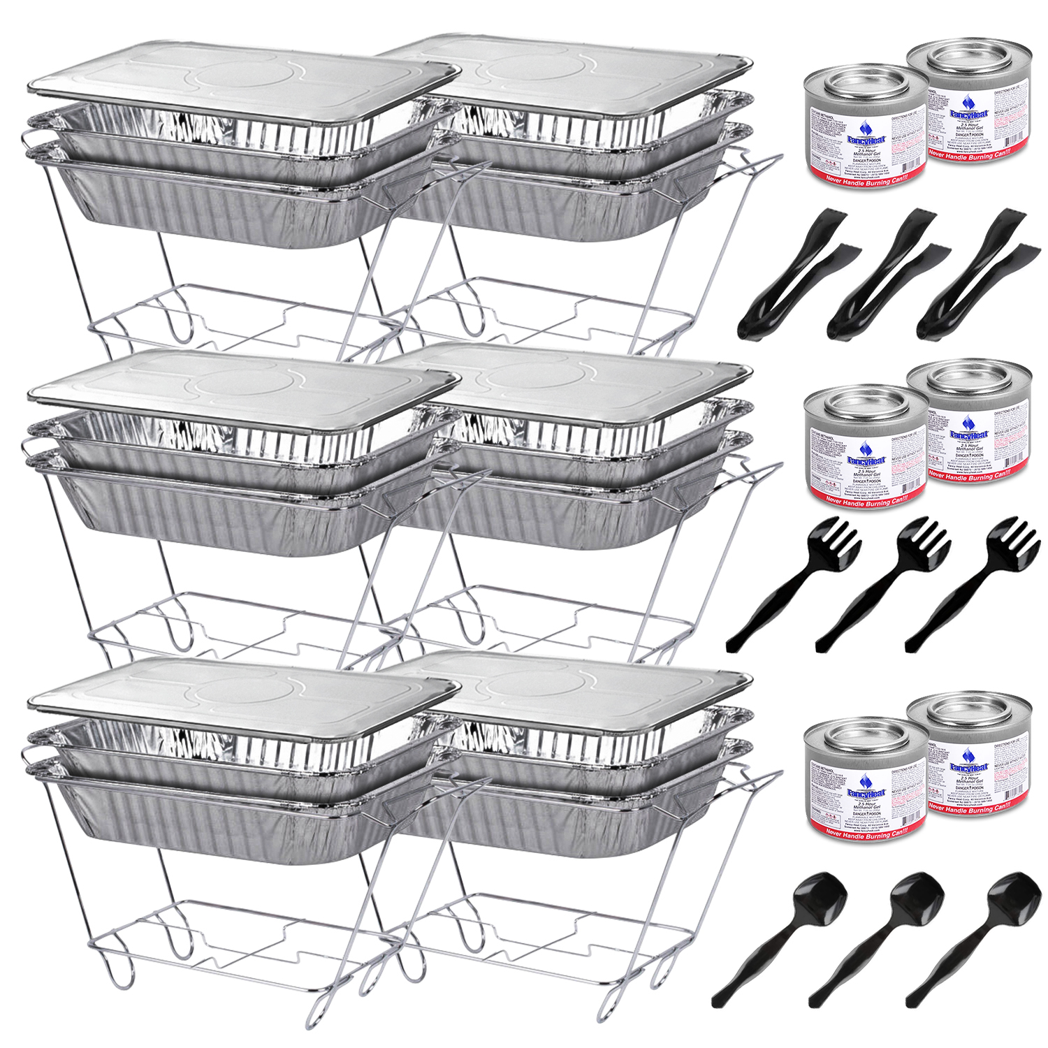 Chafing Dish Buffet Set - 39pc Disposable Set - Half-Sized (9x13) Buffet Servers and Warmers， Party Dish Warmer， Buffet Server， Catering Supplies for Party - Includes Fuel Cans， Forks， Spoons and Tongs