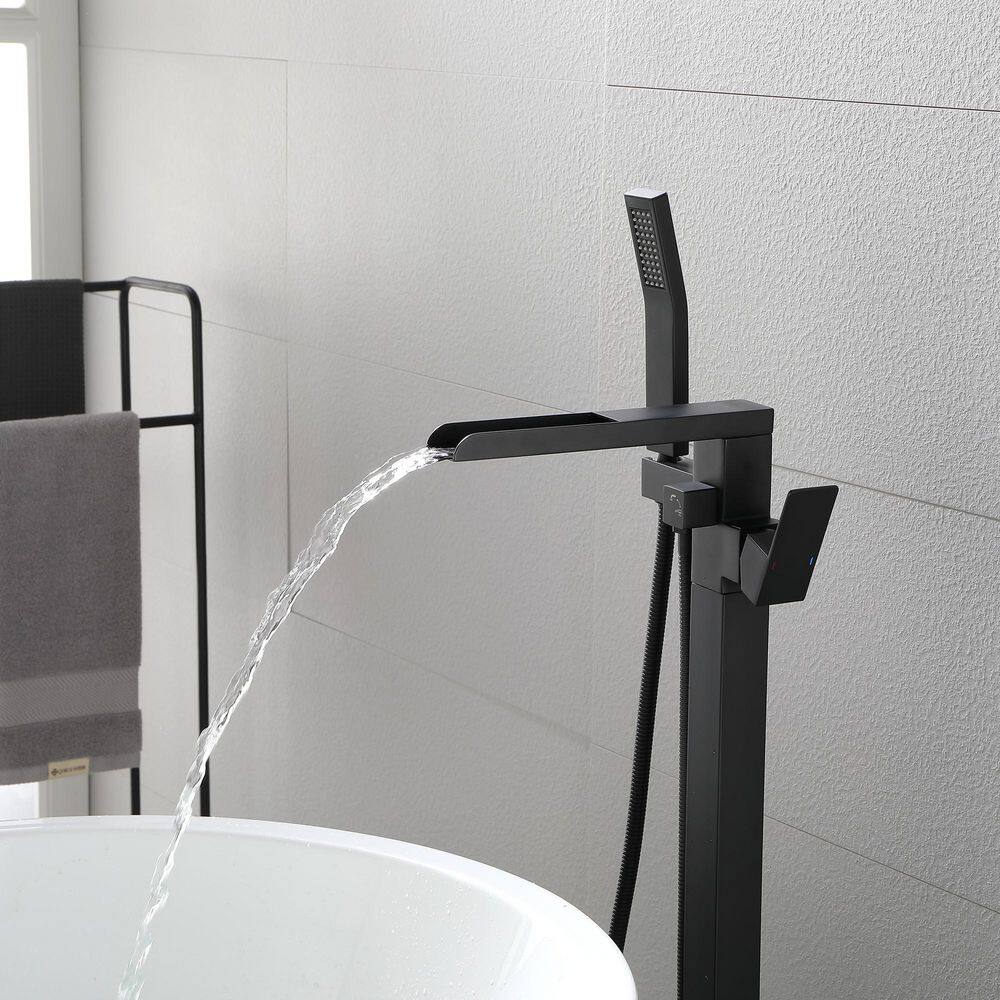 Nestfair Single-Handle Floor Mount Roman Tub Faucet with Hand Shower in Matte Black SX-JM862B