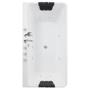 Empava Luxury 67 in. Center Drain Acrylic Freestanding Flatbottom Whirlpool Bathtub in White with Faucet EMPV-67AIS03