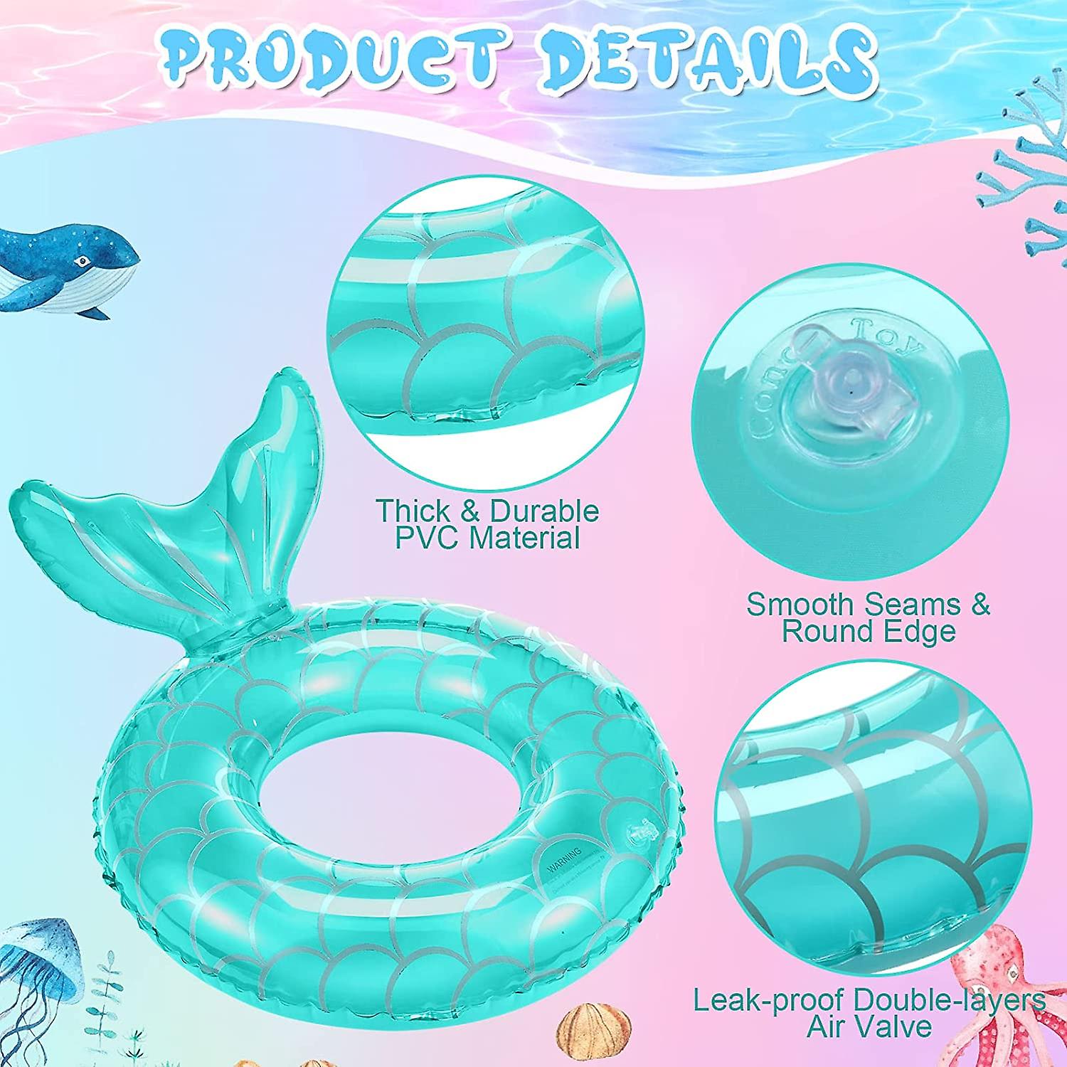 4 Pcs Summer Inflatable Swim Float Mermaid Tail Pool Toddler Floaties Swimming Mermaid Inner Tube Floaty Children Swim Rings For Kids Infants Outdoor