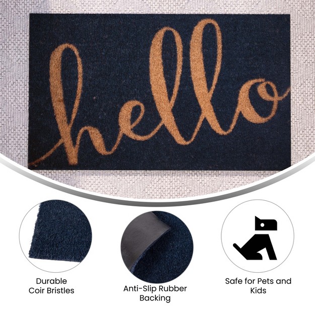 X Indoor outdoor Coir Doormat With Hello Message And Non slip Backing