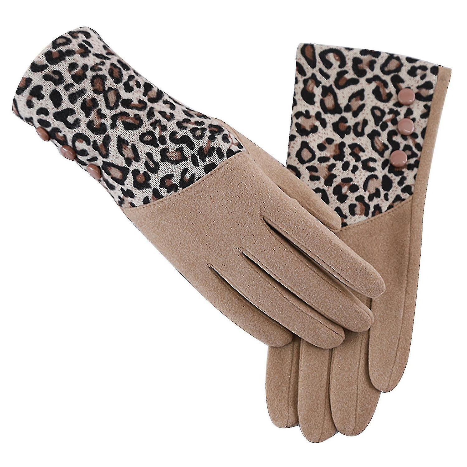 Women's Leopard Gloves with Fleece T-Screen for Index Finger