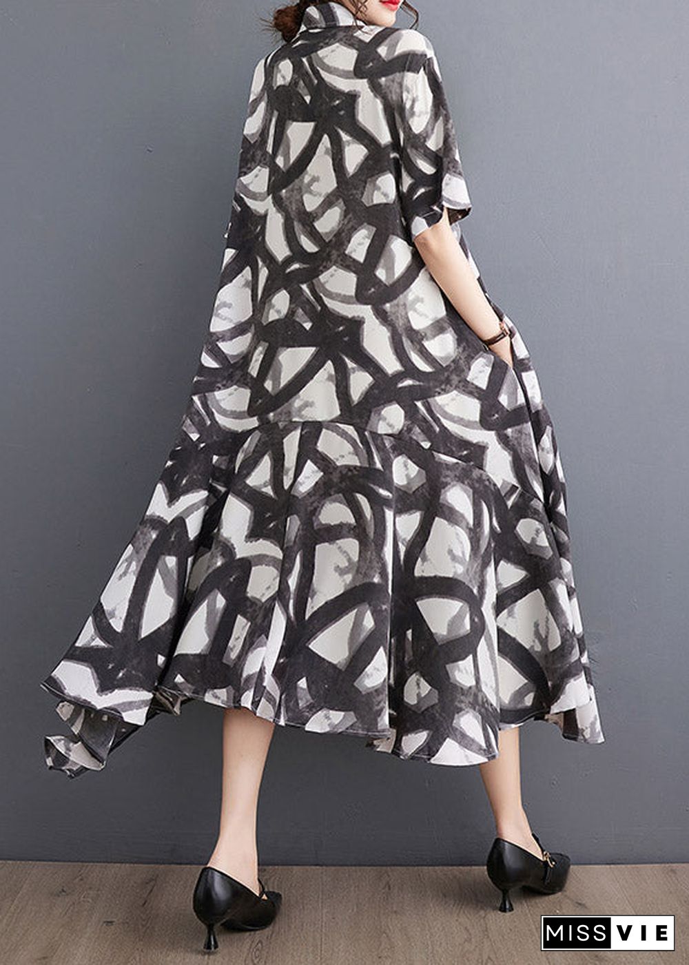 Fashion Black Print Asymmetrical Holiday Long Dress Summer