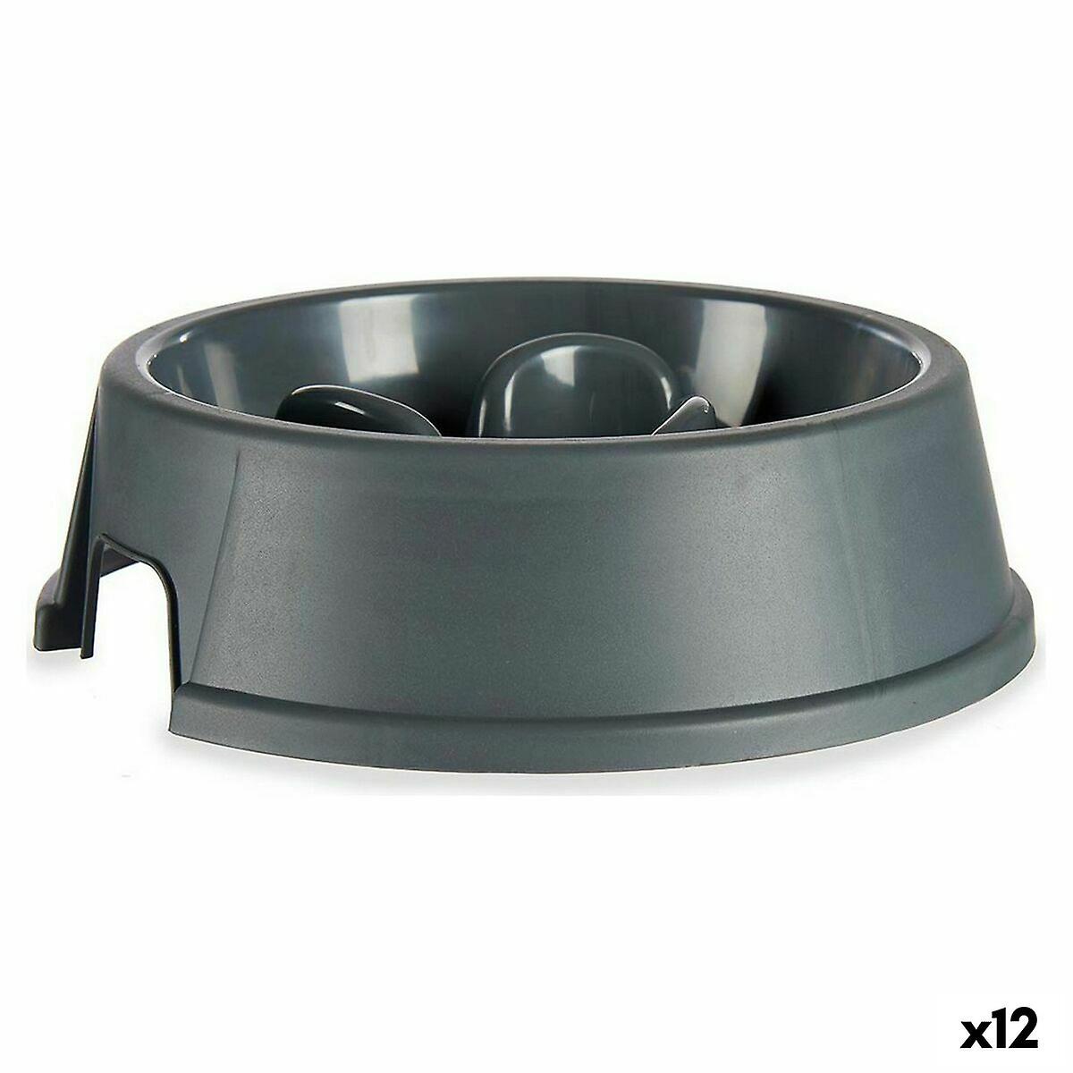 Slow Eating Food Bowl for Pets Anthracite Plastic (27 x 7，5 x 27 cm) (12 Units)