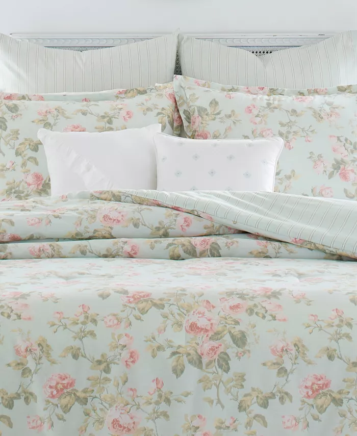 Laura Ashley Madelynn Cotton Reversible 5 Piece Duvet Cover Set， Twin