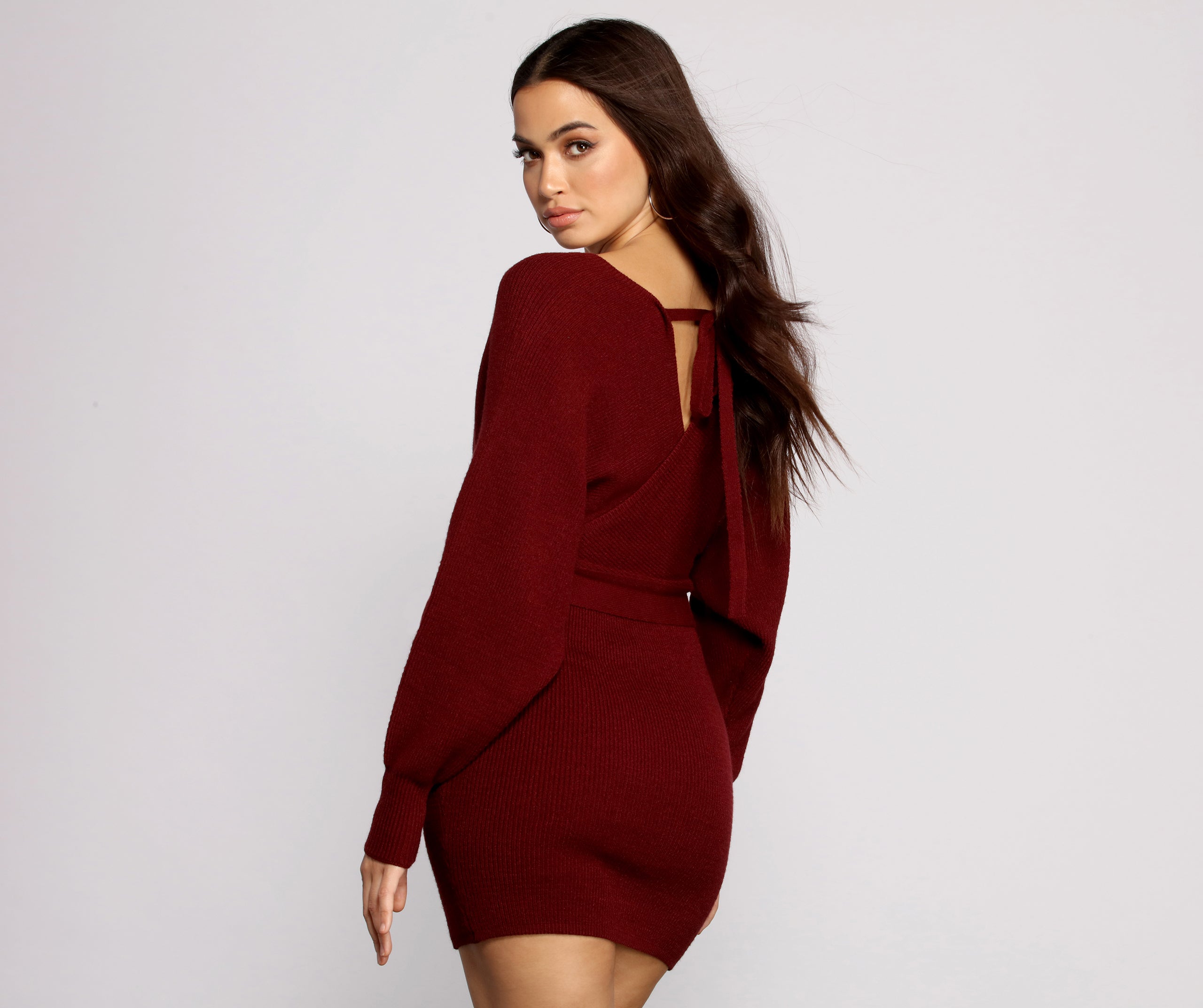 Tie Front Wrap Mini Sweater Dress