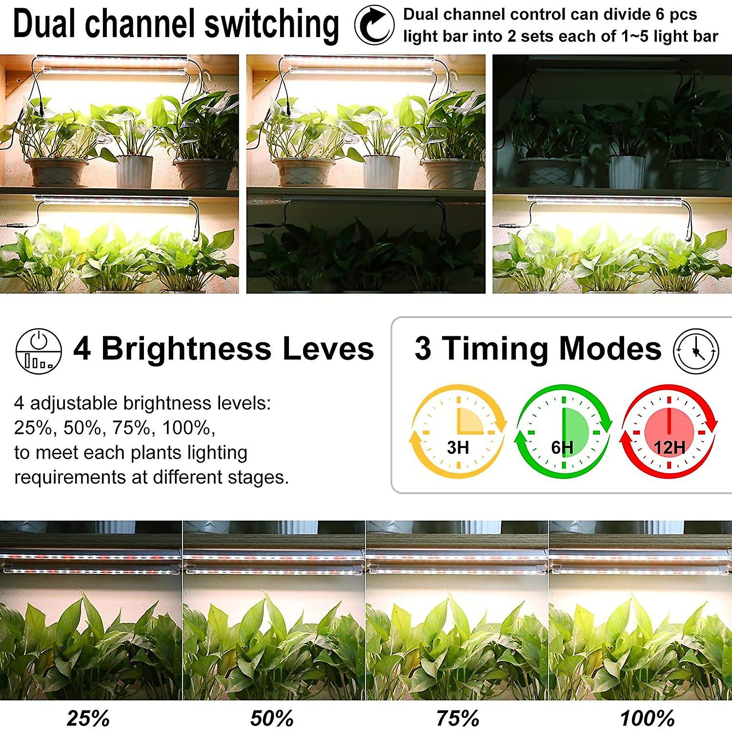 Led Grow Light For Indoor Plants， 5500k and Red Led Full Spectrum Plant Grow Light Strips With Timer 3/6/12hours/dual Channel/4 Dimmable Level For Garde