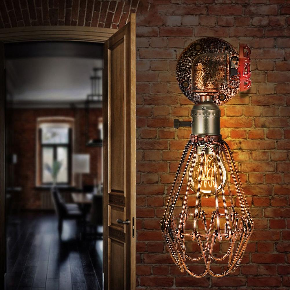 E27/e26 Metal Cage Retro Indoor Wall Sconce Light Lamp Hollow Design Ac90-250v (red Bronze)