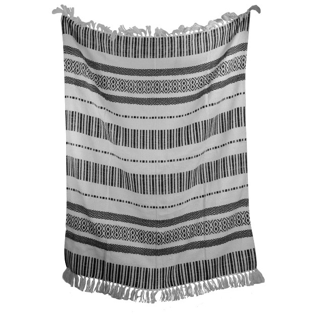 Boho Pattern Hand Woven 50 X 60 Inch Outdoor Safe Throw Blanket With Hand Tied Tassels Foreside Home amp Garden