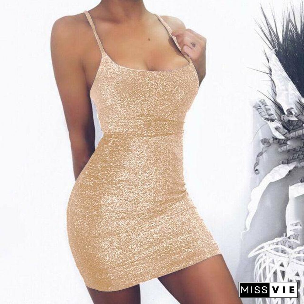 Sexy Sleeveless Bodycon Evening Party Dress Women Backless Sheath Sequins Clubwear Ladies Short Mini Dresses Vestidos