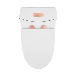 Swiss Madison St. Tropez 1-piece 1.11.6 GPF Dual Flush Elongated Toilet in Glossy White with Rose Gold Hardware Seat Included SM-1T254HBG