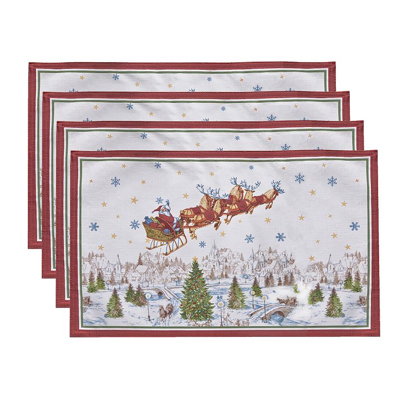 Elrene Home Fashions Santa’s Snowy Sleighride Placemat， Set of 4