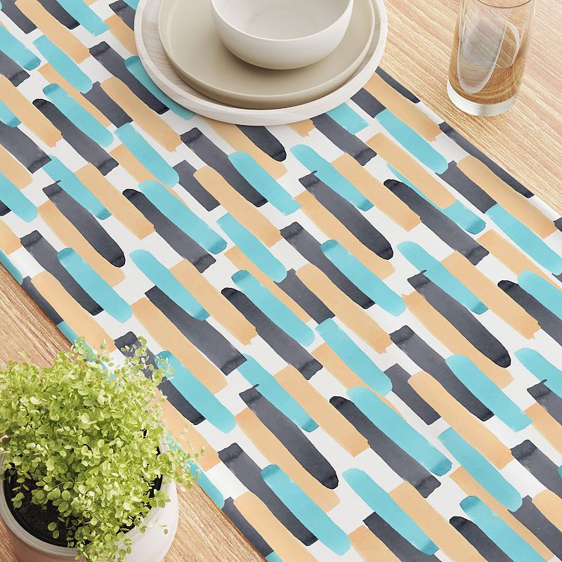 Table Runner， 100% Cotton， 16x72， Geometric Brush Stroke Stripe