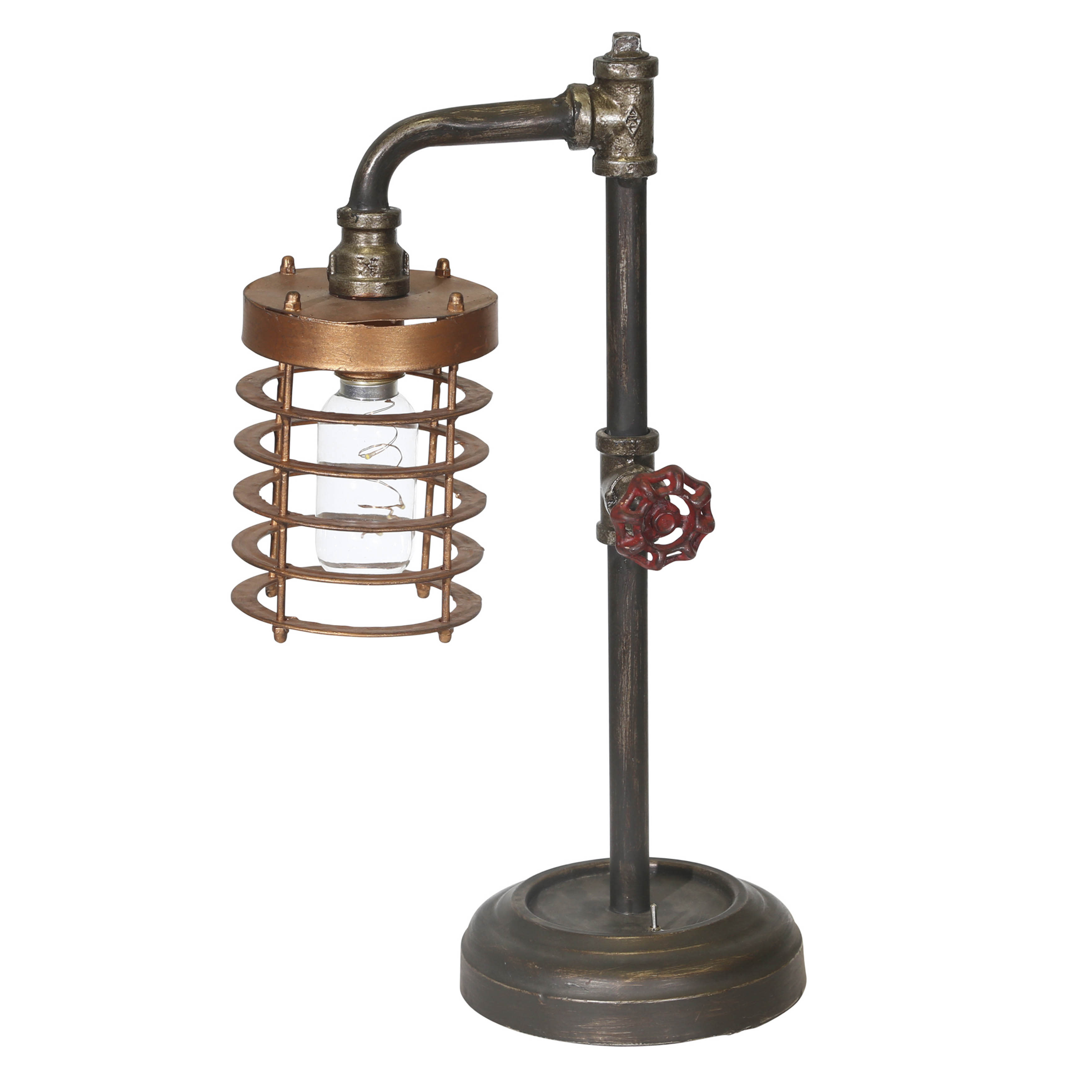 Sagebrook Home Industrial Style Metal Pipe Table Lamp, Bulb Included, Battery Operated, Black and Copper, 11 L x 6 W x 18 H Inches