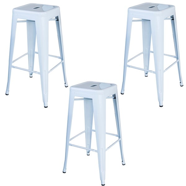 AmeriHome Loft White 30 in. Metal Bar Stool 3 Piece