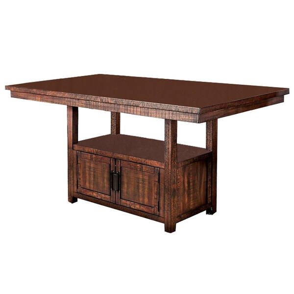 Wooden Counter Height Dining Table with Double Door Cabinet， Brown