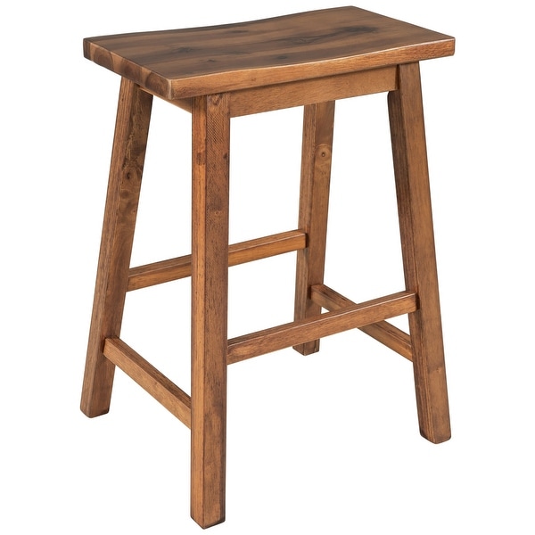 2 Piece Farmhouse Rustic Counter Height Wood Kitchen Dining Stools for Small Places， Walnut