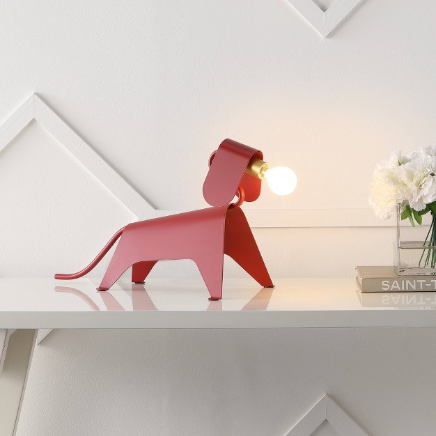 Rover Modern Industrial Iron Canine Kids x27 Lamp includes Led Light Bulb Red Jonathan Y