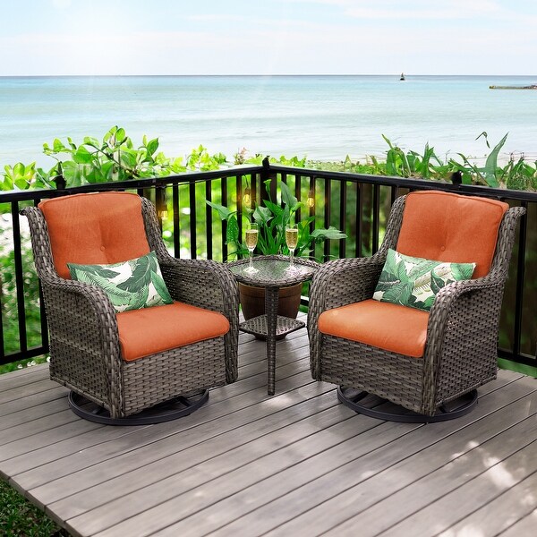 Cozywor 3Piece Wicker Patio Swivel Outdoor Rocking Chair Set