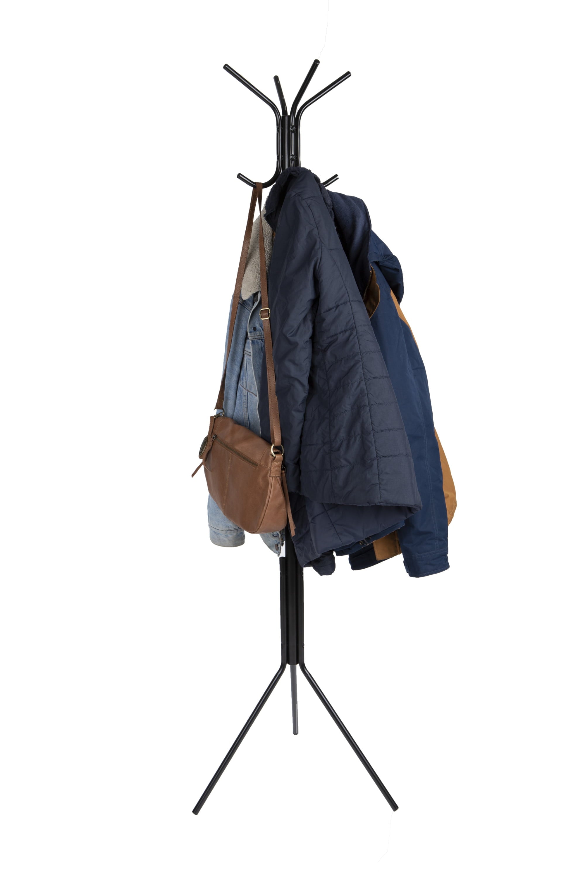 Mind Reader Standing Metal Coat Rack Hat Hanger 8 Hook for Jacket， Purse， Scarf Rack， Umbrella Tree Stand， Lightweight， Black