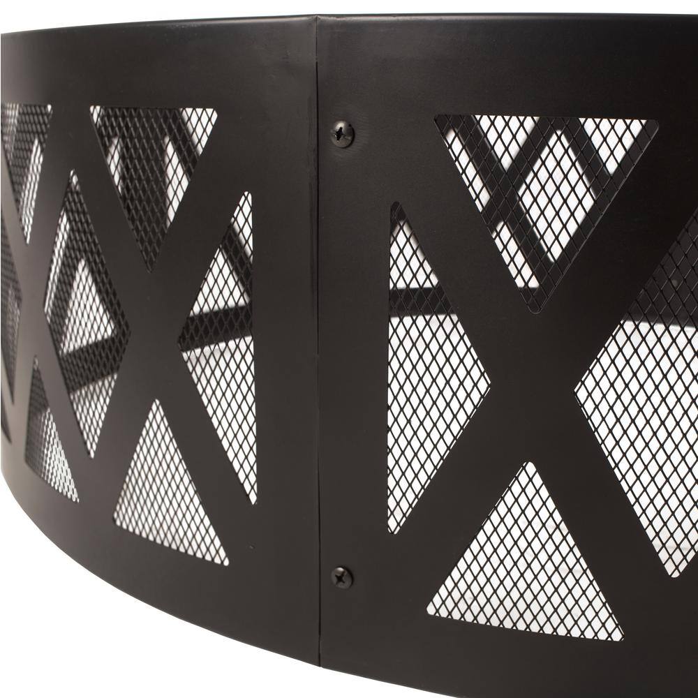 Pleasant Hearth 36 in. x 12 in. Round Steel Wood Burning Lattice Fire Ring in Black OFW884FR