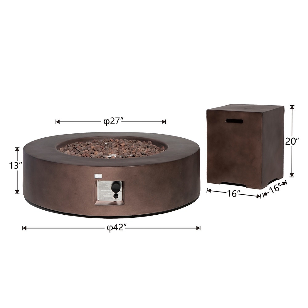 COSIEST 2 Piece Outdoor Concrete Propane Fire Pit Table with Tank Cover