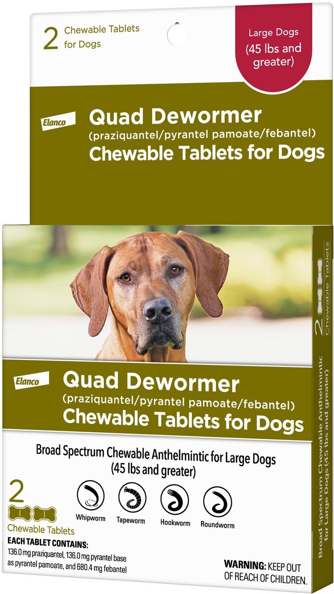 Elanco Quad Dewormer for Hookworms， Roundworms， Tapeworms and Whipworms for Large Breed Dogs