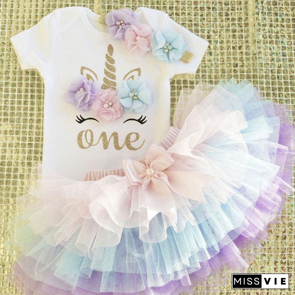 Unicorn Girls First Birthday Dress Tutu Baby Infant Christening Cake Dresses for Party Kids 1 Year Baby Girl PhotoShoot Costume