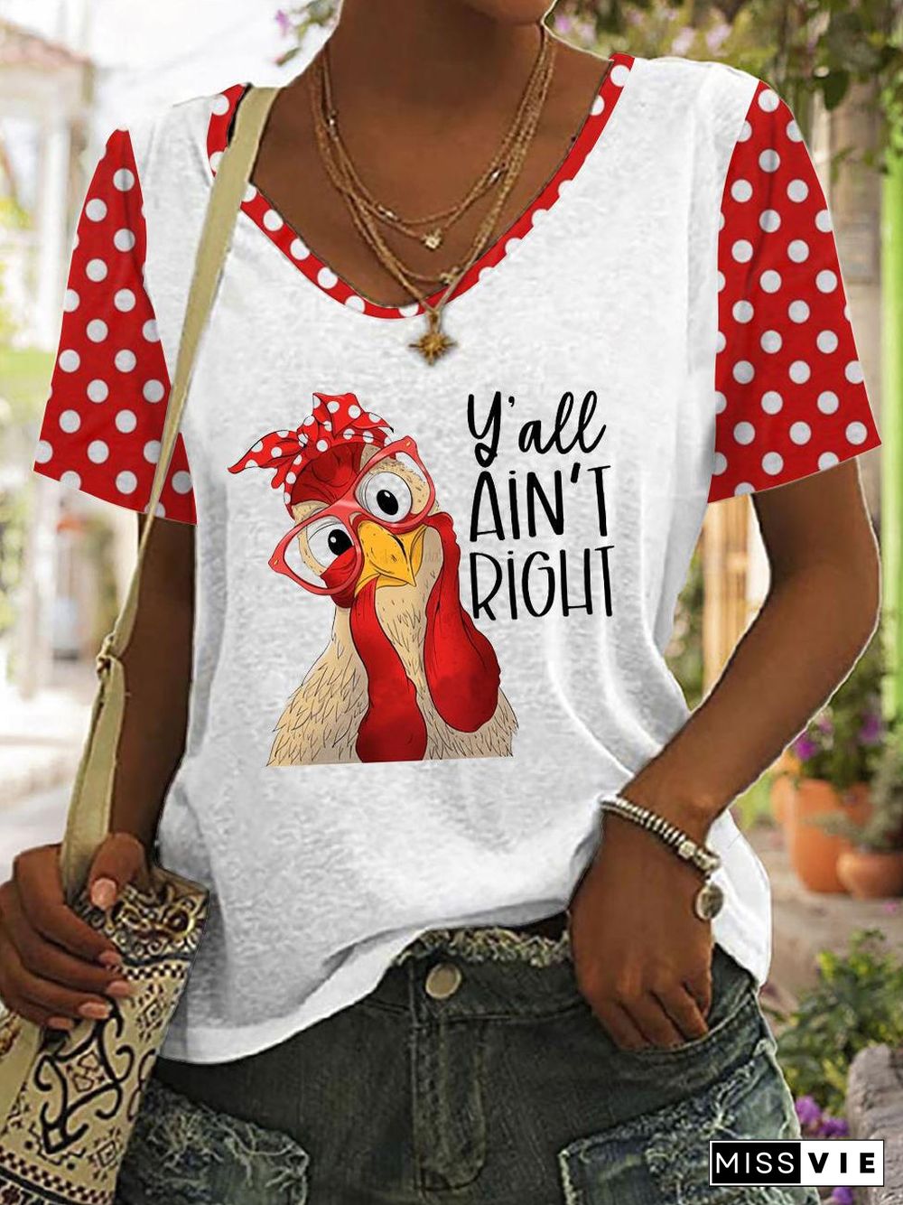 Y'all Ain't Right Print V Neck T-shirt