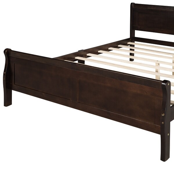 Full Wood Platform Sleigh Bed Frame with Headboard for Guest Living Room