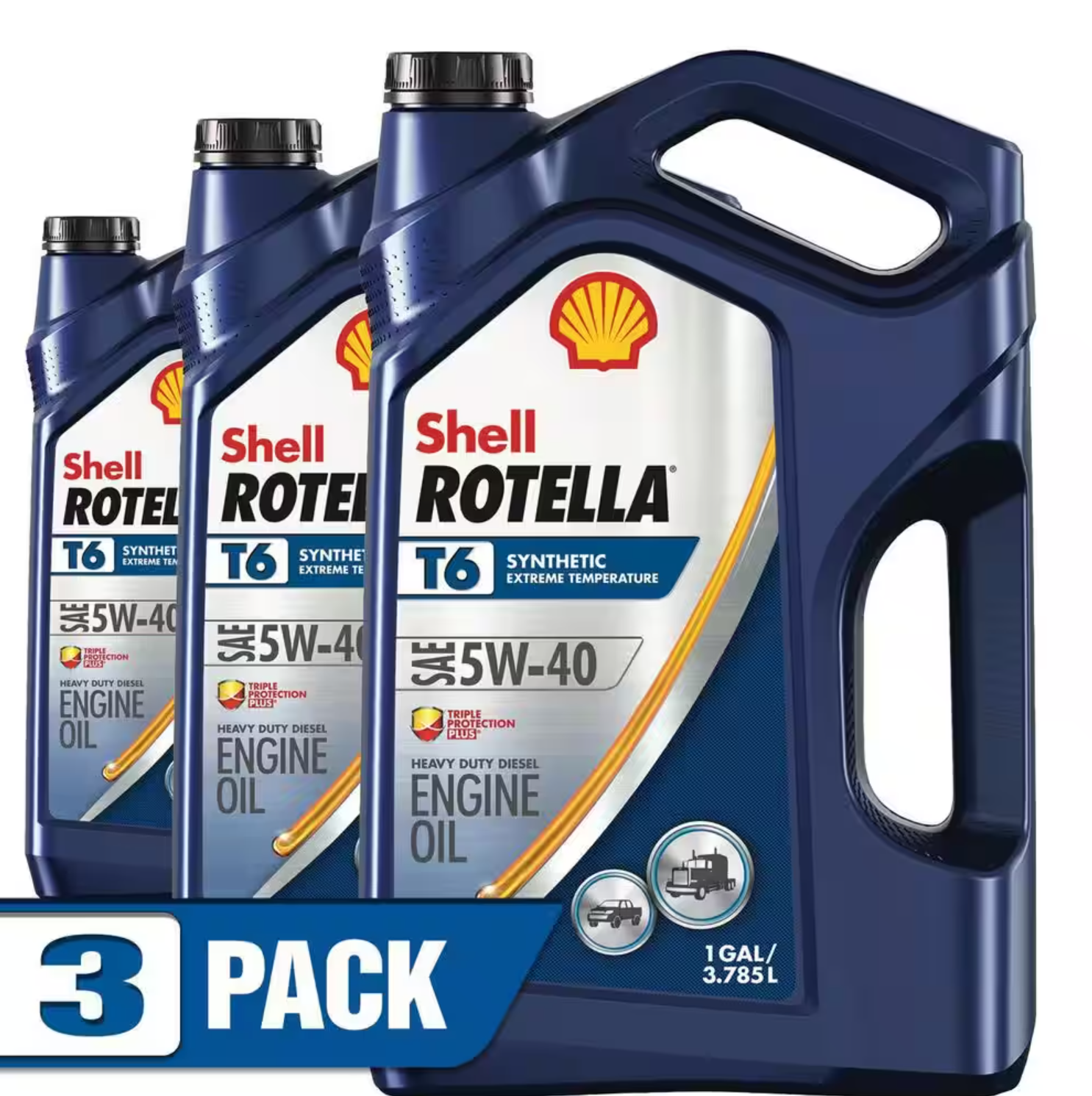 (3 pack) Shell Rotella T6 Full Synthetic 5W-40 Diesel Engine Oil， 1 Gallon