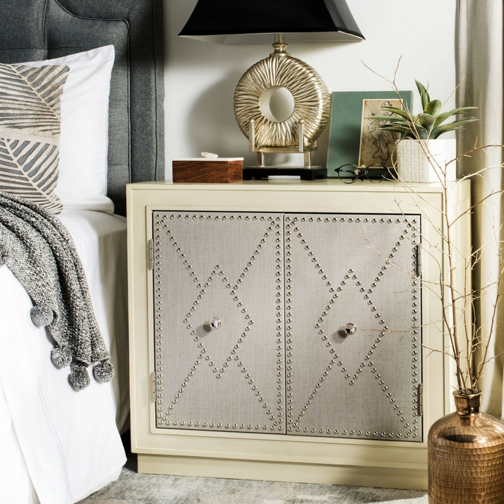 Rhen 2 Door Chest Light Grey Linen/ Nickel Mirror   Transitional   Accent Chests And Cabinets   by Virgil Stanis Design  Houzz