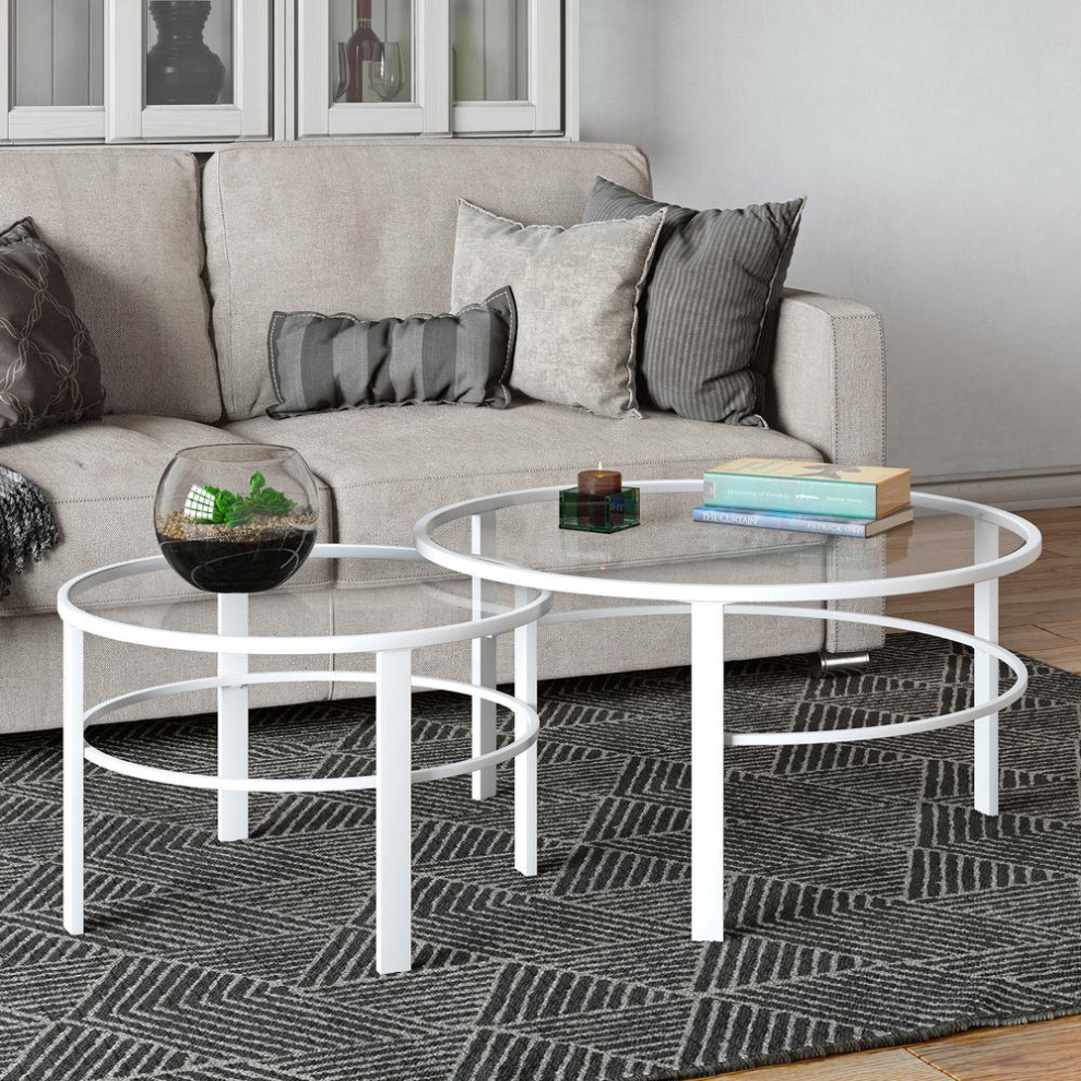 Gaia Round Nested Coffee Table in White   Contemporary   Coffee Tables   by BisonOffice  Houzz