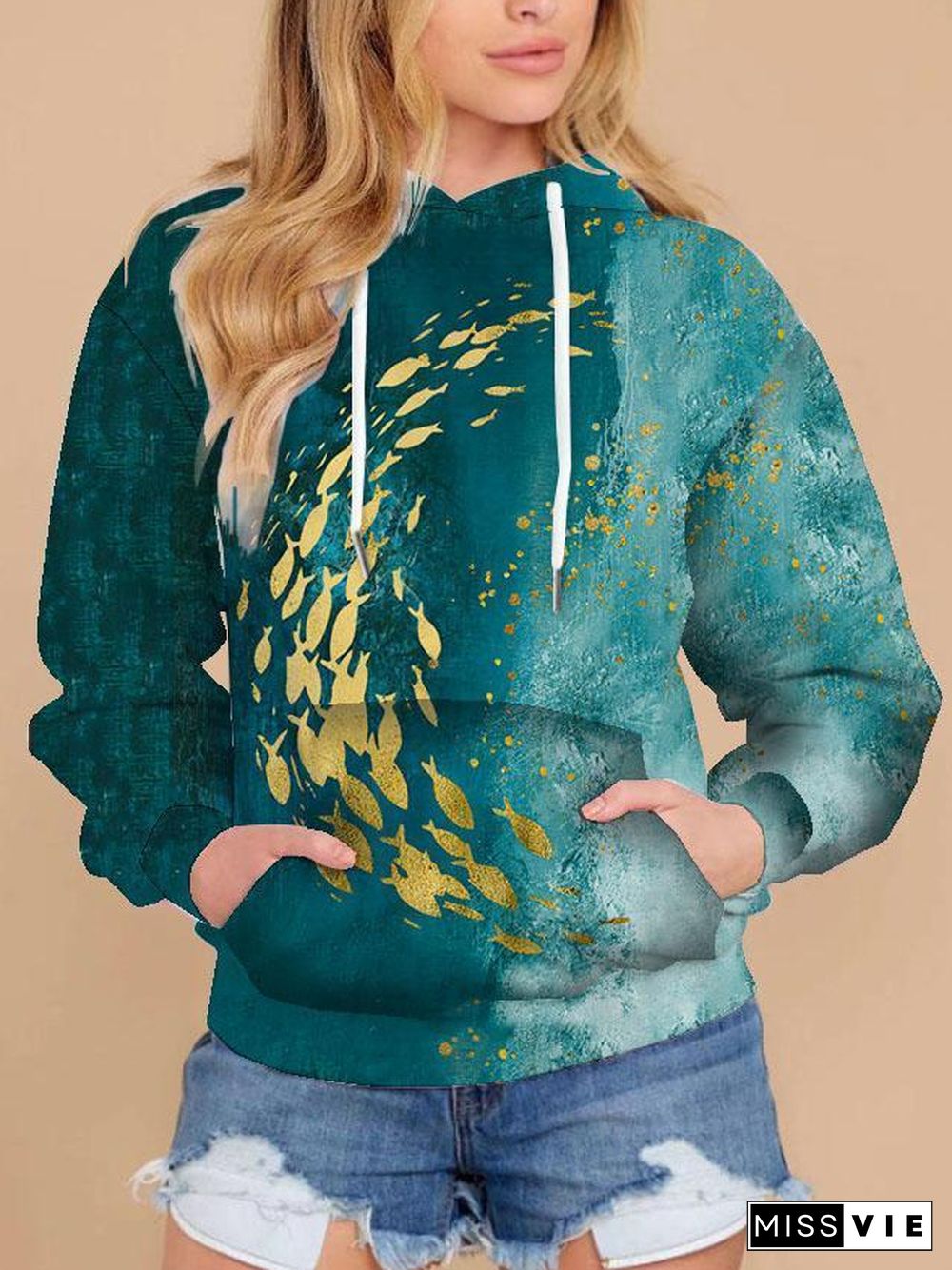 Schooling Fish Printed Hoodie