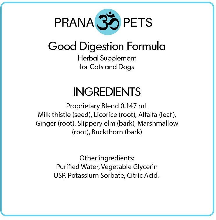 Prana Pets Good Digestion Formula Digestive Health Liquid Cat and Dog Supplement， 2-oz bottle