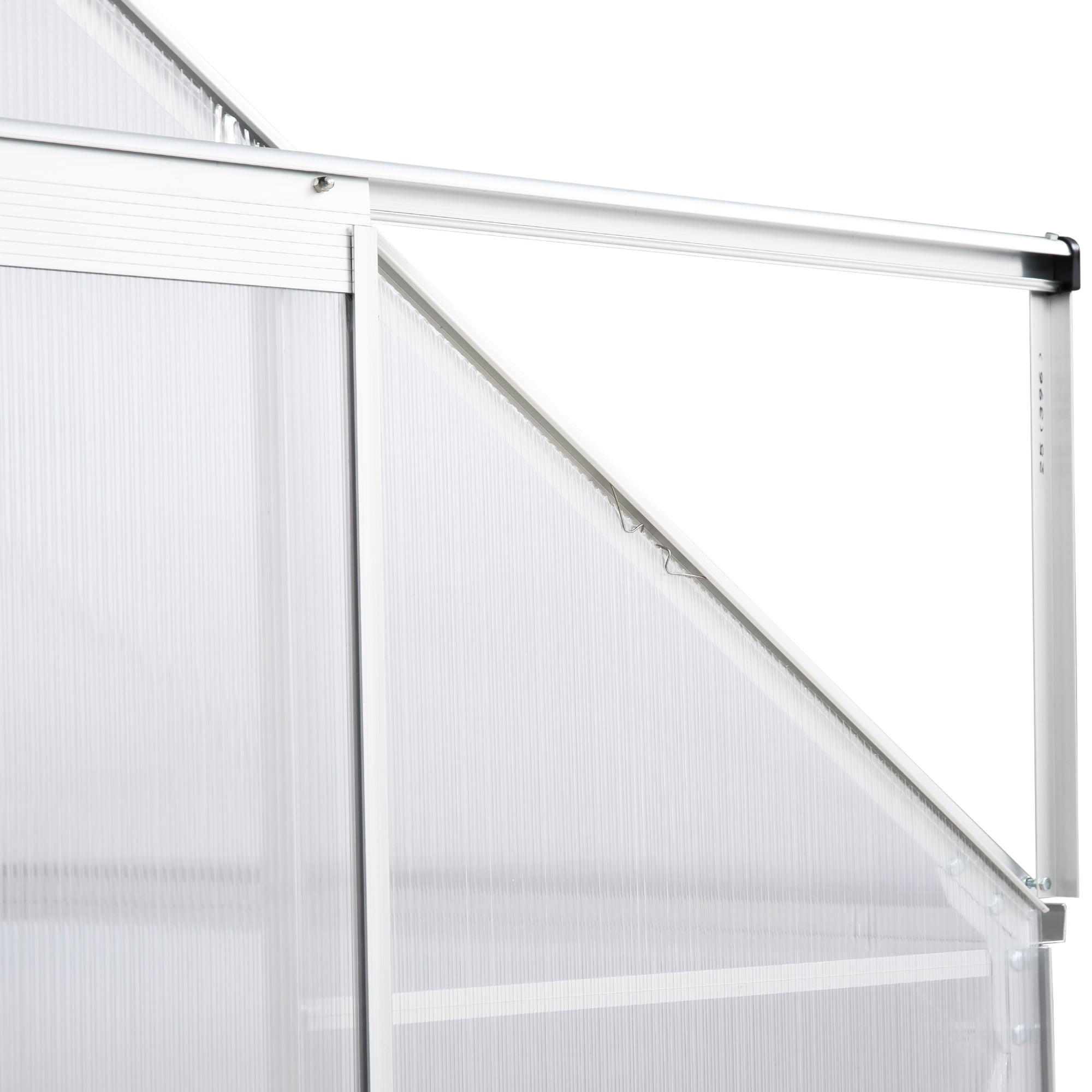 Outsunny 6' x 4' Polycarbonate Greenhouse with Aluminum Frame, Walk-in Garden Greenhouse Kit with Adjustable Roof Vent, Rain Gutter and Sliding Door for Backyard, Silver