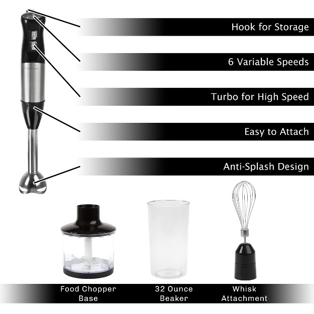 Hastings Home 4 in 1 6 speed Anti splash Immersion Blender With Attachment Set