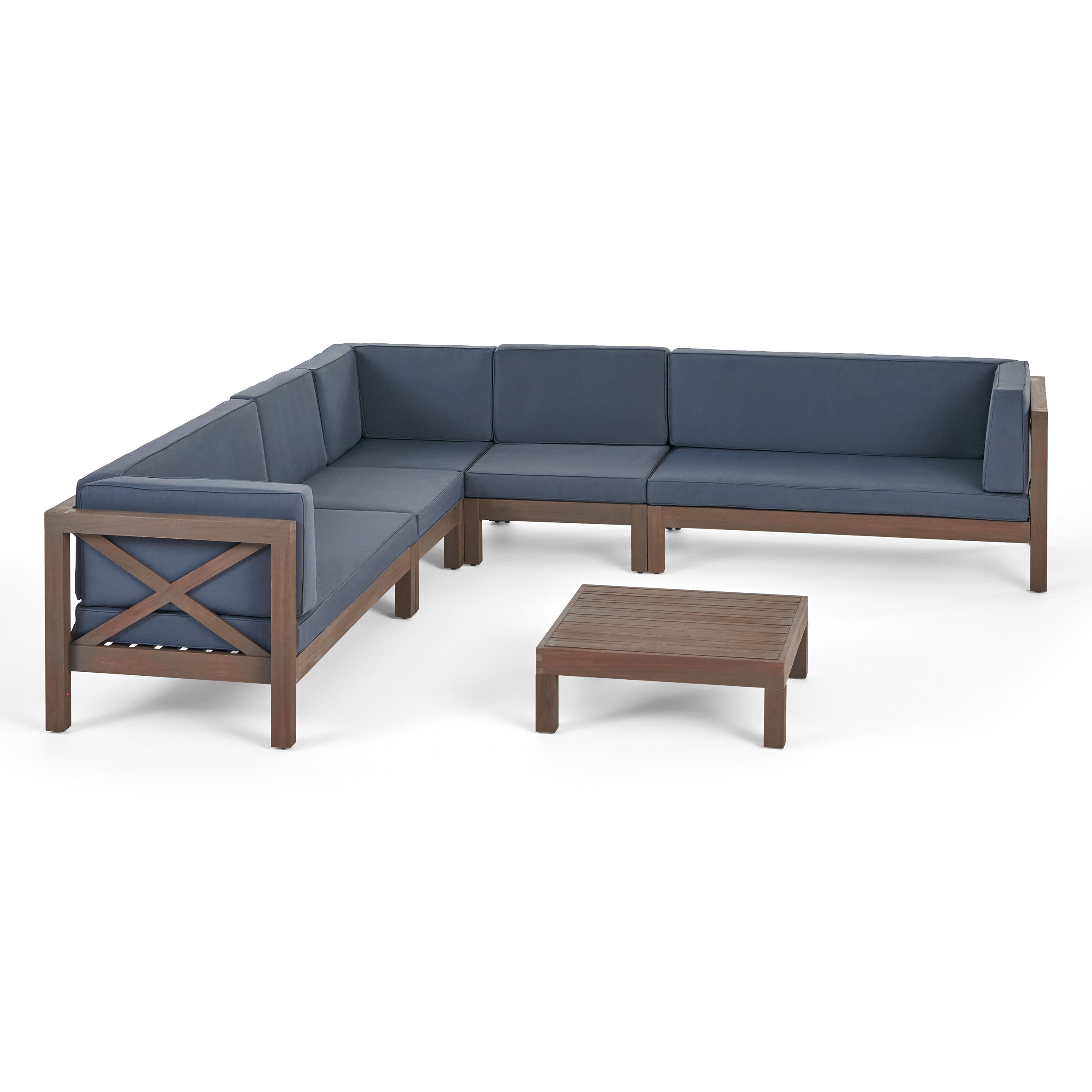 Cynthia Outdoor 7 Seater Acacia Wood Sectional Sofa Set